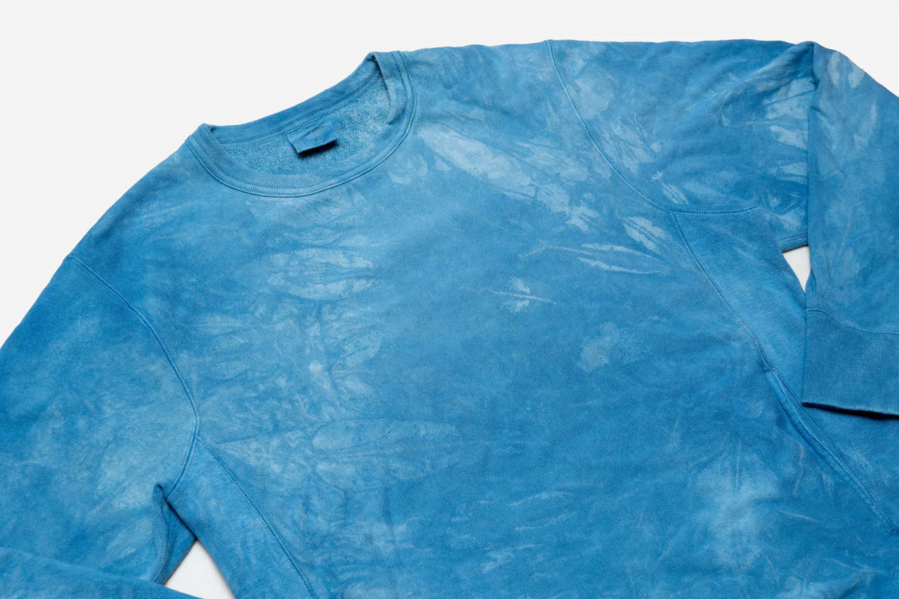French Terry Crewneck ~ Natural Indigo Crumple Dye