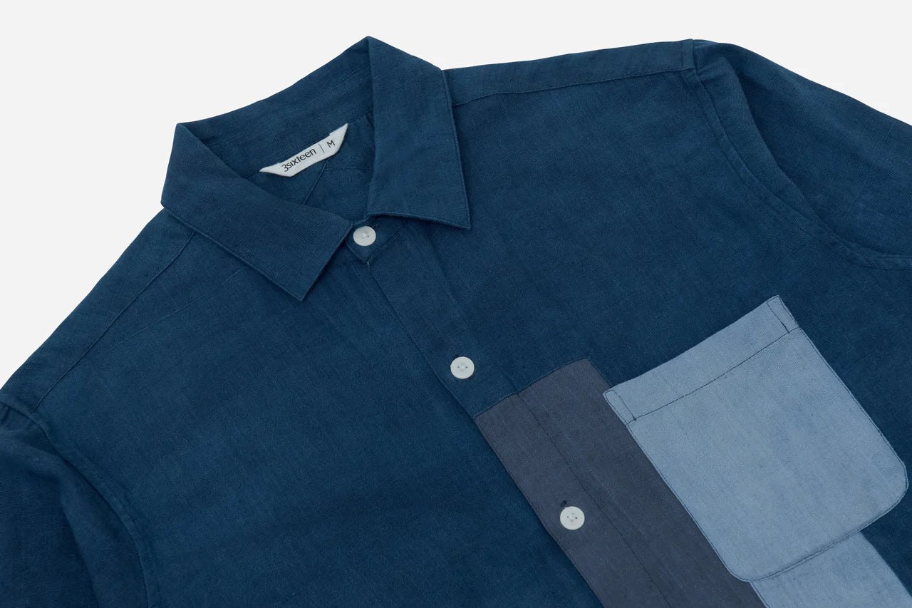 Patchwork BD Shirt ~ Indigo Khadi