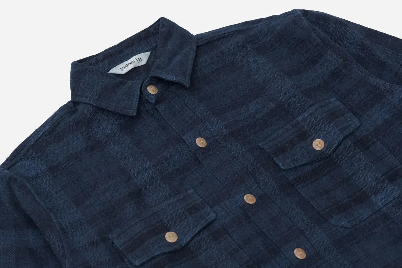 Utility Shirt  ~ Indigo Overdye HBT Check