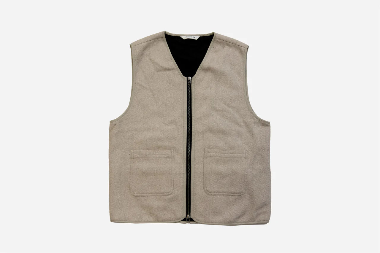 Zip Front Vest ~ Tan Wool Boxweave