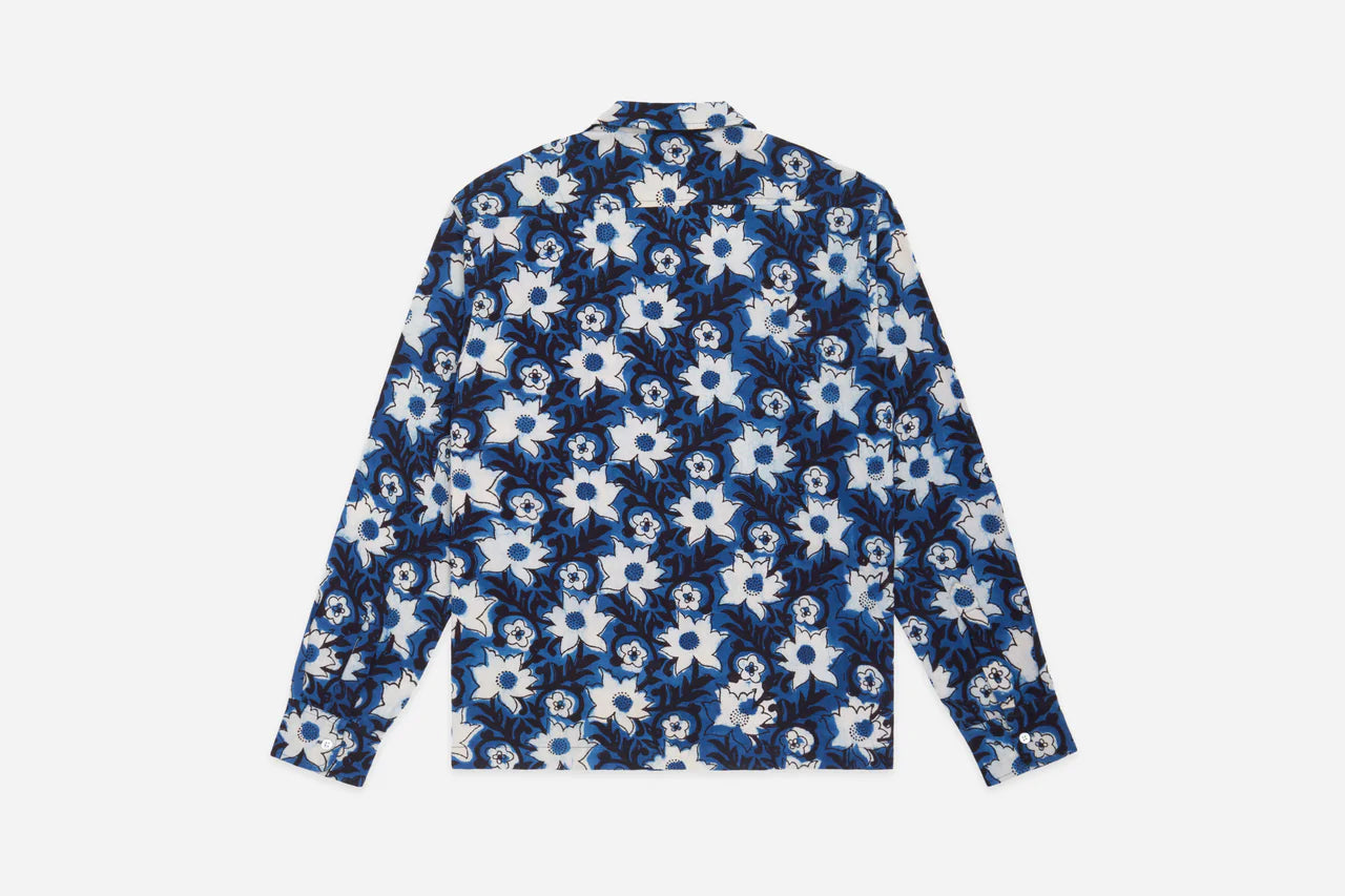 Loop Collar Shirt ~ Indigo Floral Handblock