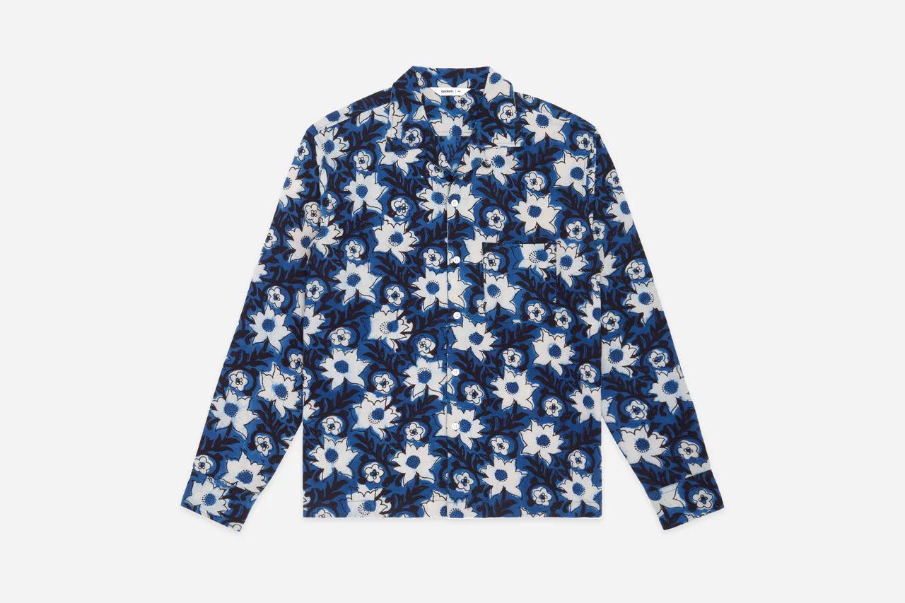 Loop Collar Shirt ~ Indigo Floral Handblock